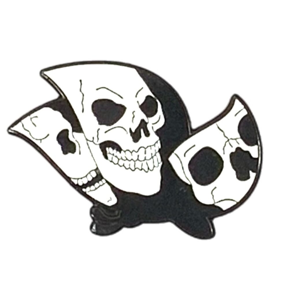 Triple Skull Wing Black White Enamel Pin Black Metal